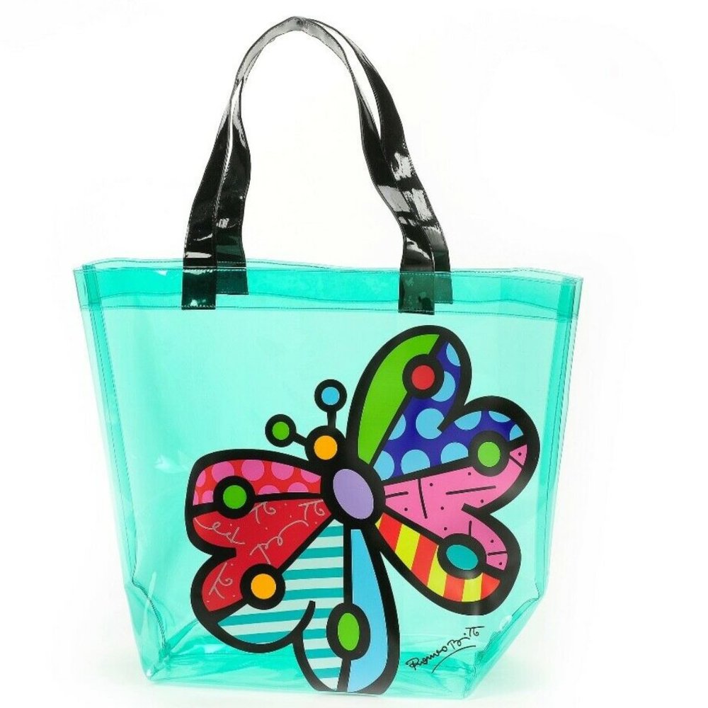 Romero Britto transparent PCV Tote Bag Green Butterfly NEW